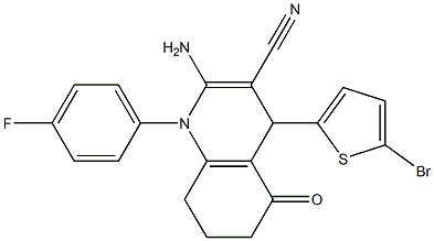 2-amino-4-(5-bromo-2-thienyl)-1-(4-fluorophenyl)-5-oxo-1,4,5,6,7,8-hexahydro-3-quinolinecarbonitrile 结构式