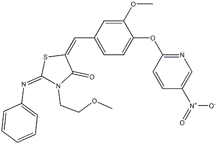 5-[4-({5-nitro-2-pyridinyl}oxy)-3-methoxybenzylidene]-3-(2-methoxyethyl)-2-(phenylimino)-1,3-thiazolidin-4-one Structure