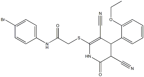 N-(4-bromophenyl)-2-{[3,5-dicyano-4-(2-ethoxyphenyl)-6-oxo-1,4,5,6-tetrahydro-2-pyridinyl]sulfanyl}acetamide,,结构式
