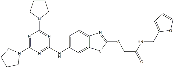 2-[(6-{[4,6-di(1-pyrrolidinyl)-1,3,5-triazin-2-yl]amino}-1,3-benzothiazol-2-yl)sulfanyl]-N-(2-furylmethyl)acetamide