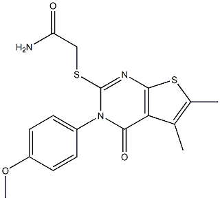 2-({5,6-dimethyl-3-[4-(methyloxy)phenyl]-4-oxo-3,4-dihydrothieno[2,3-d]pyrimidin-2-yl}sulfanyl)acetamide 结构式