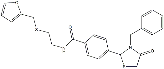 4-(3-benzyl-4-oxo-1,3-thiazolidin-2-yl)-N-{2-[(2-furylmethyl)sulfanyl]ethyl}benzamide 结构式