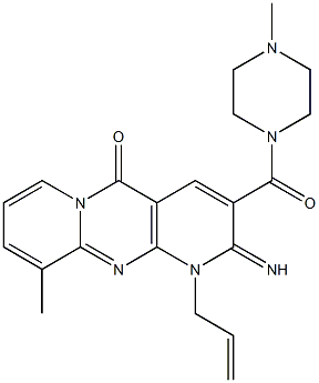 1-allyl-2-imino-10-methyl-3-[(4-methyl-1-piperazinyl)carbonyl]-1,2-dihydro-5H-dipyrido[1,2-a:2,3-d]pyrimidin-5-one,,结构式