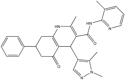 4-(1,5-dimethyl-1H-pyrazol-4-yl)-2-methyl-N-(3-methyl-2-pyridinyl)-5-oxo-7-phenyl-1,4,5,6,7,8-hexahydro-3-quinolinecarboxamide 化学構造式
