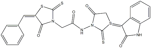 2-(5-benzylidene-4-oxo-2-thioxo-1,3-thiazolidin-3-yl)-N-[4-oxo-1-(2-oxo-1,2-dihydro-3H-indol-3-ylidene)-2-thioxo-1lambda~4~,3-thiazolidin-3-yl]acetamide 结构式