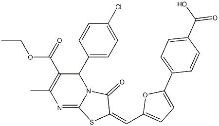 4-{5-[(5-(4-chlorophenyl)-6-(ethoxycarbonyl)-7-methyl-3-oxo-5H-[1,3]thiazolo[3,2-a]pyrimidin-2(3H)-ylidene)methyl]-2-furyl}benzoic acid Structure