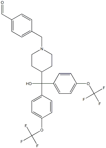 4-{[4-(hydroxy{bis[4-(trifluoromethoxy)phenyl]}methyl)-1-piperidinyl]methyl}benzaldehyde 化学構造式