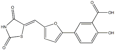5-{5-[(2,4-dioxo-1,3-thiazolidin-5-ylidene)methyl]-2-furyl}-2-hydroxybenzoic acid Structure
