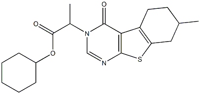 cyclohexyl 2-(7-methyl-4-oxo-5,6,7,8-tetrahydro[1]benzothieno[2,3-d]pyrimidin-3(4H)-yl)propanoate,,结构式