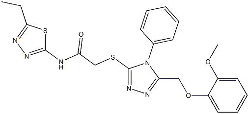 N-(5-ethyl-1,3,4-thiadiazol-2-yl)-2-({5-[(2-methoxyphenoxy)methyl]-4-phenyl-4H-1,2,4-triazol-3-yl}sulfanyl)acetamide 结构式