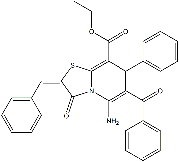 ethyl 5-amino-6-benzoyl-2-benzylidene-3-oxo-7-phenyl-2,3-dihydro-7H-[1,3]thiazolo[3,2-a]pyridine-8-carboxylate Structure