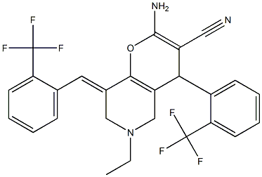 2-amino-6-ethyl-8-[2-(trifluoromethyl)benzylidene]-4-[2-(trifluoromethyl)phenyl]-5,6,7,8-tetrahydro-4H-pyrano[3,2-c]pyridine-3-carbonitrile,,结构式