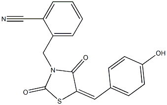 2-{[5-(4-hydroxybenzylidene)-2,4-dioxo-1,3-thiazolidin-3-yl]methyl}benzonitrile Struktur