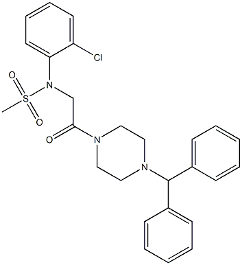 N-[2-(4-benzhydrylpiperazin-1-yl)-2-oxoethyl]-N-(2-chlorophenyl)methanesulfonamide 化学構造式