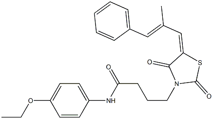 N-(4-ethoxyphenyl)-4-[5-(2-methyl-3-phenyl-2-propenylidene)-2,4-dioxo-1,3-thiazolidin-3-yl]butanamide 化学構造式