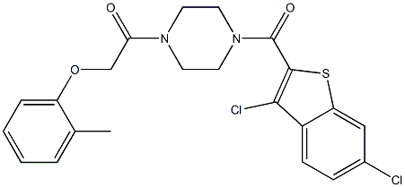 1-[(3,6-dichloro-1-benzothien-2-yl)carbonyl]-4-[(2-methylphenoxy)acetyl]piperazine Struktur