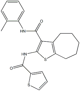 N-(2-methylphenyl)-2-[(2-thienylcarbonyl)amino]-5,6,7,8-tetrahydro-4H-cyclohepta[b]thiophene-3-carboxamide,,结构式