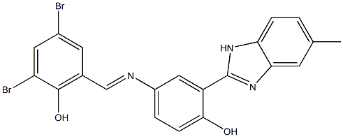 2,4-dibromo-6-({[4-hydroxy-3-(5-methyl-1H-benzimidazol-2-yl)phenyl]imino}methyl)phenol Structure