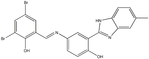 2,4-dibromo-6-({[4-hydroxy-3-(5-methyl-1H-benzimidazol-2-yl)phenyl]imino}methyl)phenol 结构式