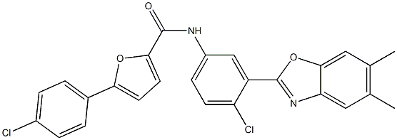 N-[4-chloro-3-(5,6-dimethyl-1,3-benzoxazol-2-yl)phenyl]-5-(4-chlorophenyl)-2-furamide Structure