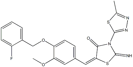 5-{4-[(2-fluorobenzyl)oxy]-3-methoxybenzylidene}-2-imino-3-(5-methyl-1,3,4-thiadiazol-2-yl)-1,3-thiazolidin-4-one Struktur