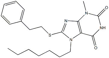 7-heptyl-3-methyl-8-[(2-phenylethyl)sulfanyl]-3,7-dihydro-1H-purine-2,6-dione,,结构式