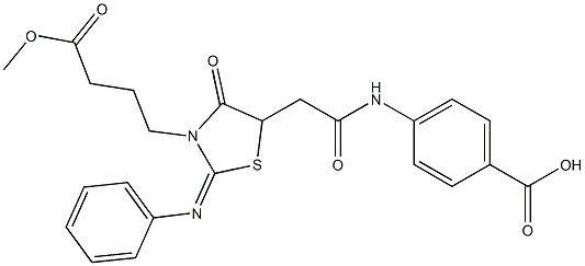 4-({[3-(4-methoxy-4-oxobutyl)-4-oxo-2-(phenylimino)-1,3-thiazolidin-5-yl]acetyl}amino)benzoic acid Struktur