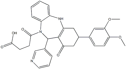 4-[3-(3,4-dimethoxyphenyl)-1-oxo-11-(3-pyridinyl)-1,2,3,4,5,11-hexahydro-10H-dibenzo[b,e][1,4]diazepin-10-yl]-4-oxobutanoic acid 化学構造式