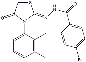 4-bromo-N'-[3-(2,3-dimethylphenyl)-4-oxo-1,3-thiazolidin-2-ylidene]benzohydrazide,,结构式