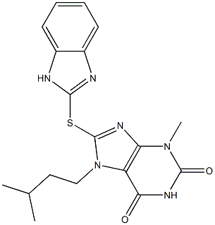 8-(1H-benzimidazol-2-ylsulfanyl)-7-isopentyl-3-methyl-3,7-dihydro-1H-purine-2,6-dione Struktur
