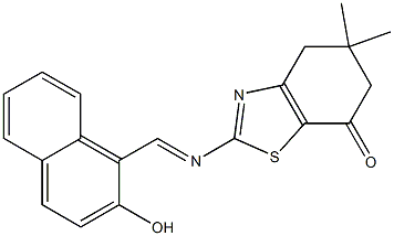 2-{[(2-hydroxy-1-naphthyl)methylene]amino}-5,5-dimethyl-5,6-dihydro-1,3-benzothiazol-7(4H)-one Struktur