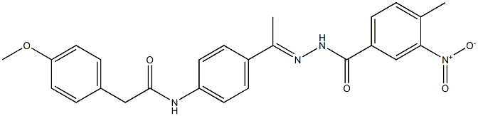 N-[4-(N-{3-nitro-4-methylbenzoyl}ethanehydrazonoyl)phenyl]-2-(4-methoxyphenyl)acetamide 化学構造式