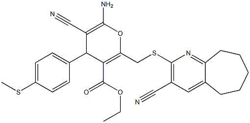 ethyl 6-amino-5-cyano-2-{[(3-cyano-6,7,8,9-tetrahydro-5H-cyclohepta[b]pyridin-2-yl)sulfanyl]methyl}-4-[4-(methylsulfanyl)phenyl]-4H-pyran-3-carboxylate