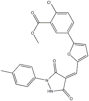 methyl 2-chloro-5-(5-{[1-(4-methylphenyl)-3,5-dioxo-4-pyrazolidinylidene]methyl}-2-furyl)benzoate Structure