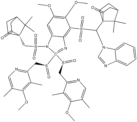 1-(S)-camphorsulfonyl-5-methoxy-2- [(3, 5-dimethyl-4-methoxy-pyridyl)methyl-(S)-sulfinyl]-1H-benzimidazole + 1-(S)-camphorsulfonyl-6-methoxy-2- [(3, 5-dimethyl-4-methoxy-pyridyl)methyl-(S)-sulfinyl]-1H-benzimidazole 化学構造式