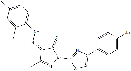 1-[4-(4-bromophenyl)-1,3-thiazol-2-yl]-3-methyl-1H-pyrazole-4,5-dione 4-[N-(2,4-dimethylphenyl)hydrazone] Structure