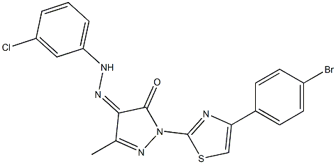 1-[4-(4-bromophenyl)-1,3-thiazol-2-yl]-3-methyl-1H-pyrazole-4,5-dione 4-[N-(3-chlorophenyl)hydrazone] Structure