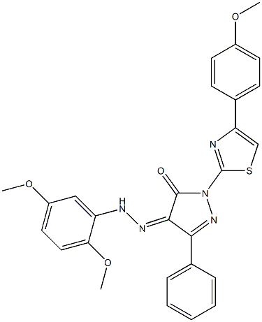 1-[4-(4-methoxyphenyl)-1,3-thiazol-2-yl]-3-phenyl-1H-pyrazole-4,5-dione 4-[N-(2,5-dimethoxyphenyl)hydrazone],,结构式
