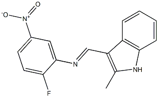 N-(2-fluoro-5-nitrophenyl)-N-[(E)-(2-methyl-1H-indol-3-yl)methylidene]amine Struktur