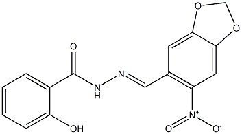 2-hydroxy-N'-[(E)-(6-nitro-1,3-benzodioxol-5-yl)methylidene]benzohydrazide Structure