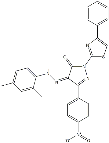 3-(4-nitrophenyl)-1-(4-phenyl-1,3-thiazol-2-yl)-1H-pyrazole-4,5-dione 4-[N-(2,4-dimethylphenyl)hydrazone] Structure