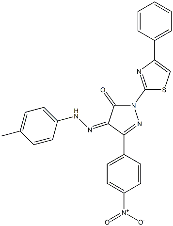 3-(4-nitrophenyl)-1-(4-phenyl-1,3-thiazol-2-yl)-1H-pyrazole-4,5-dione 4-[N-(4-methylphenyl)hydrazone] 结构式