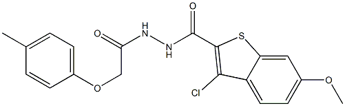 3-chloro-6-methoxy-N'-[2-(4-methylphenoxy)acetyl]-1-benzothiophene-2-carbohydrazide,,结构式