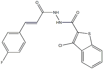 3-chloro-N'-[(E)-3-(4-fluorophenyl)-2-propenoyl]-1-benzothiophene-2-carbohydrazide,,结构式
