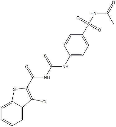 N-acetyl-4-[({[(3-chloro-1-benzothiophen-2-yl)carbonyl]amino}carbothioyl)amino]benzenesulfonamide Struktur