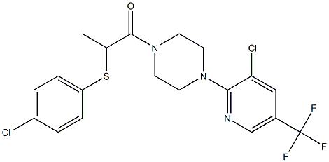 2-[(4-chlorophenyl)sulfanyl]-1-{4-[3-chloro-5-(trifluoromethyl)-2-pyridinyl]piperazino}-1-propanone Struktur
