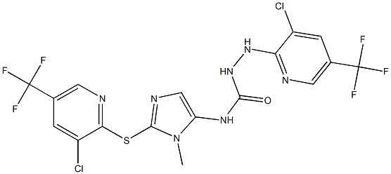 2-[3-chloro-5-(trifluoromethyl)-2-pyridinyl]-N-(2-{[3-chloro-5-(trifluoromethyl)-2-pyridinyl]sulfanyl}-1-methyl-1H-imidazol-5-yl)-1-hydrazinecarboxamide Struktur