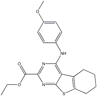 5,6,7,8-Tetrahydro-4-(4-methoxyphenylamino)[1]benzothieno[2,3-d]pyrimidine-2-carboxylic acid ethyl ester 结构式