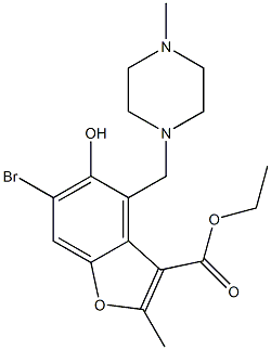 6-ブロモ-5-ヒドロキシ-2-メチル-4-[(4-メチル-1-ピペラジニル)メチル]-3-ベンゾフランカルボン酸エチル 化学構造式