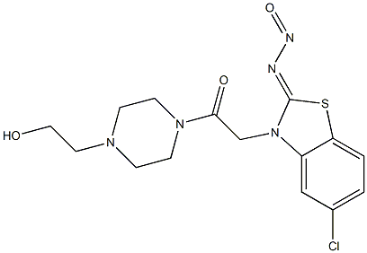 5-クロロ-3-[4-(2-ヒドロキシエチル)-1-ピペラジニルカルボニルメチル]-2-ニトロソイミノ-2,3-ジヒドロベンゾチアゾール 化学構造式